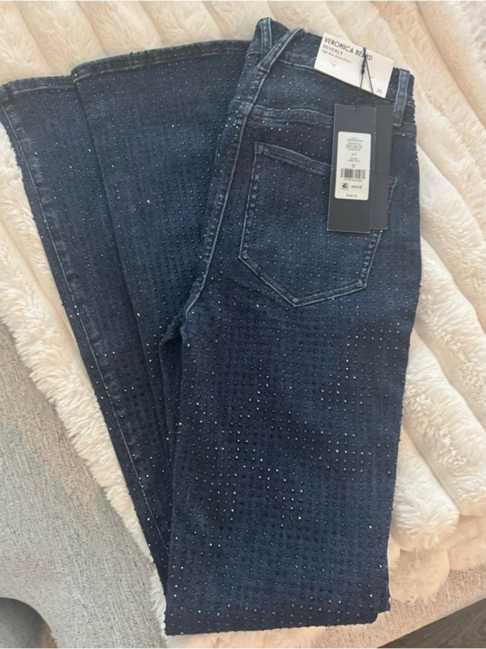 Veronica Beard Indigo Rhinestone High-Rise Skinny Flare Jeans